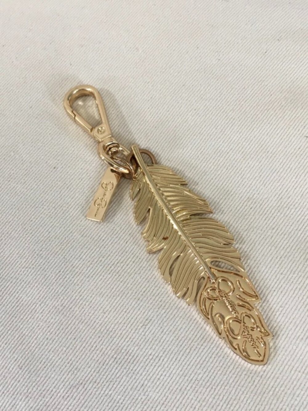 Jessica Simpson Signature Gold Feather Keychain or Bag Charm